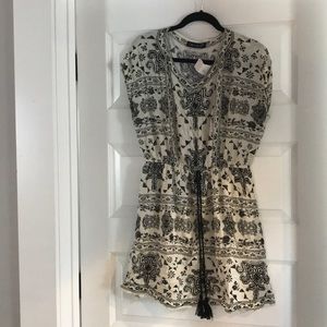 White and black print dress